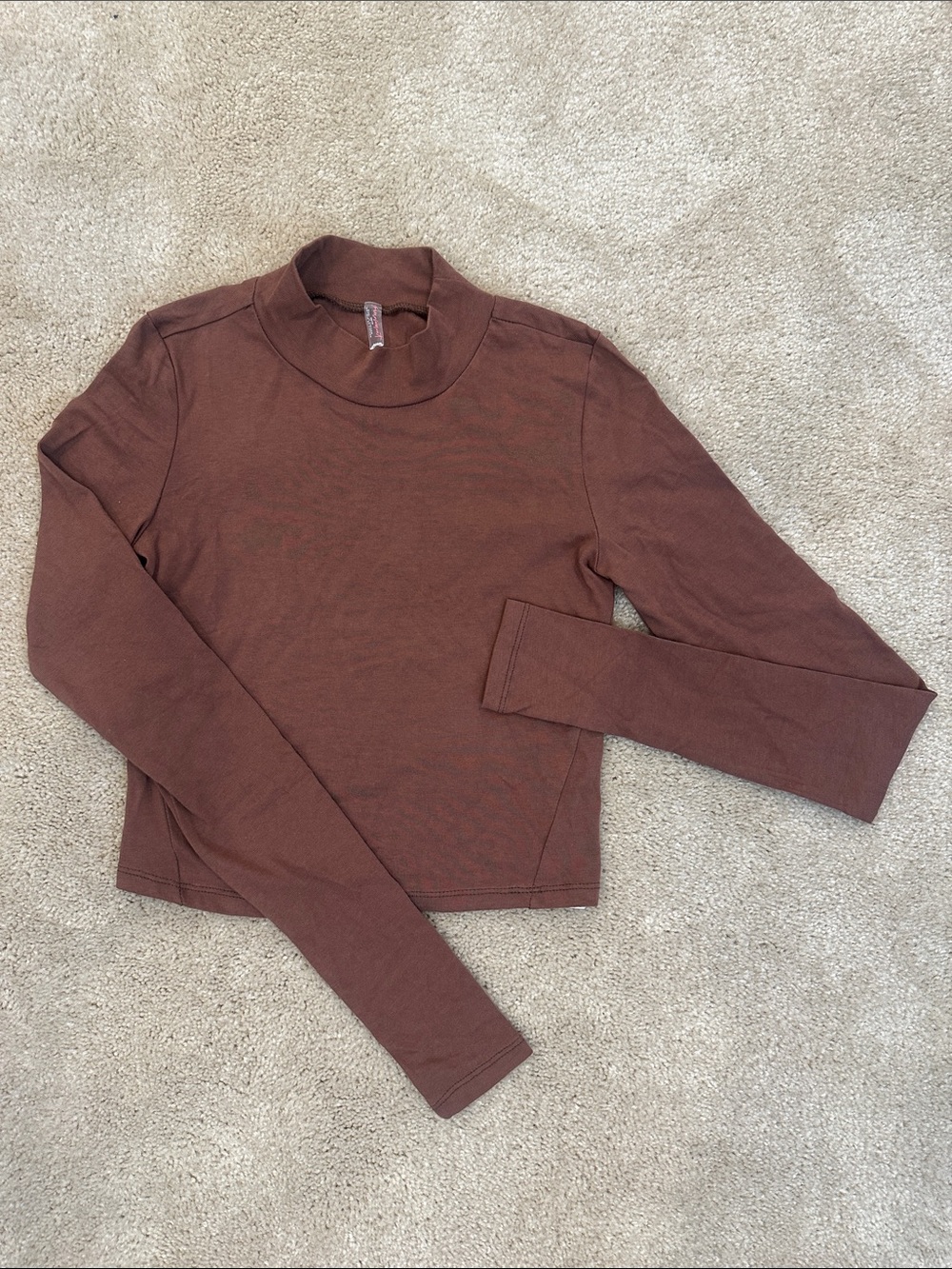 Free People Movement Women's Brown Mock Neck Long-Sleeve Top Size XS- NWOT